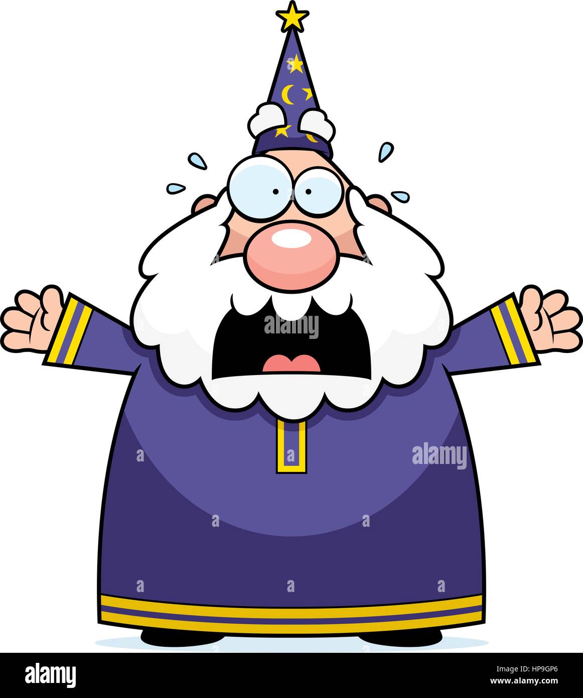 A cartoon wizard with a scared expression. Stock Vector