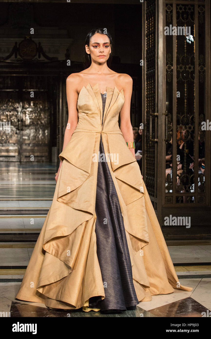 London, UK, 19 February 2017. A model walks the runway during the Kajal  Patel show at House of MEA, Fashion Scout, London Fashion Week. House of  Middle East & Asia is a