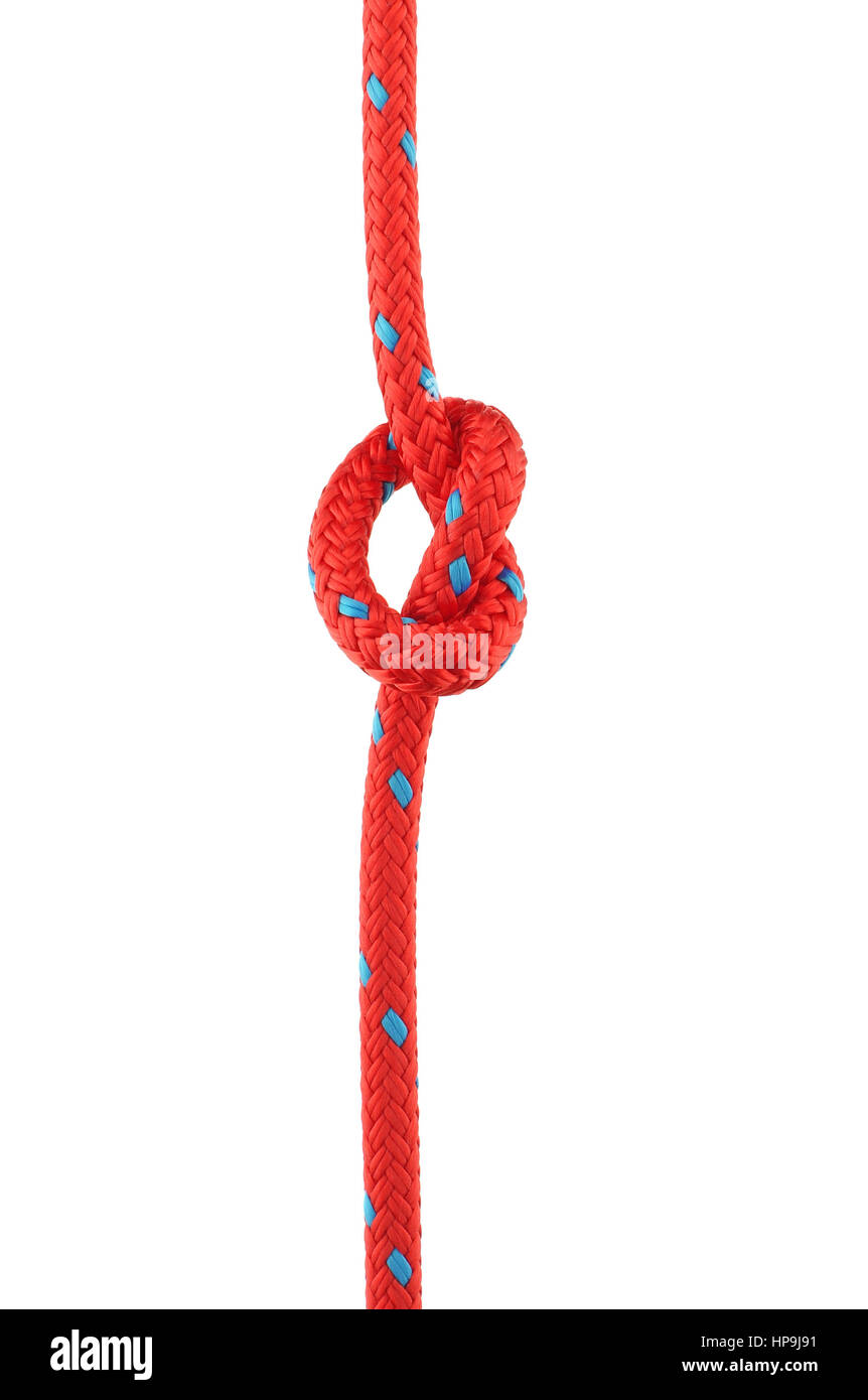 Thumb Knot or Overhand Knot Tied in Red Rope Isolated on  Background Stock Photo