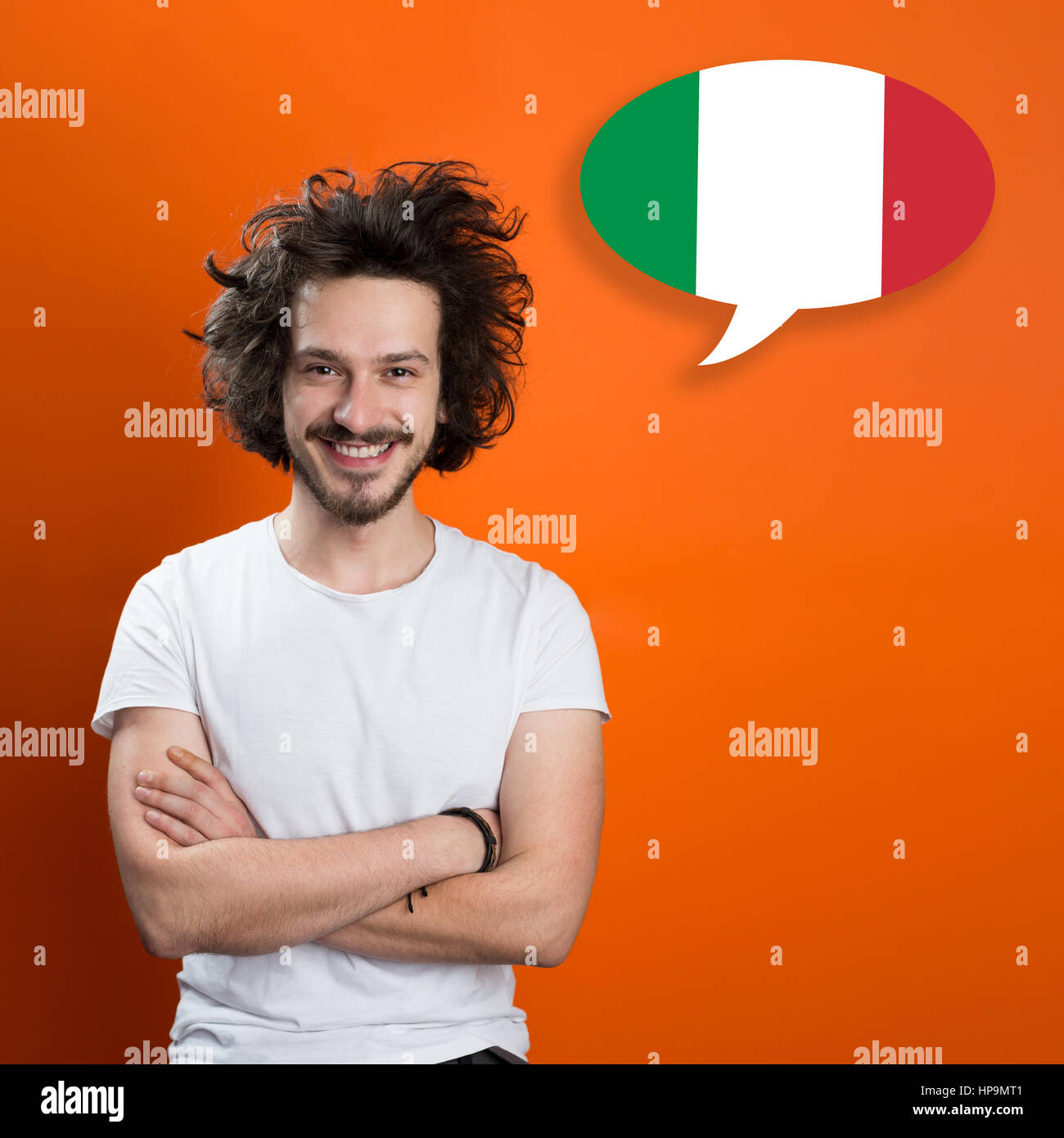 Man learn speaking italian in bubble Stock Photo Alamy