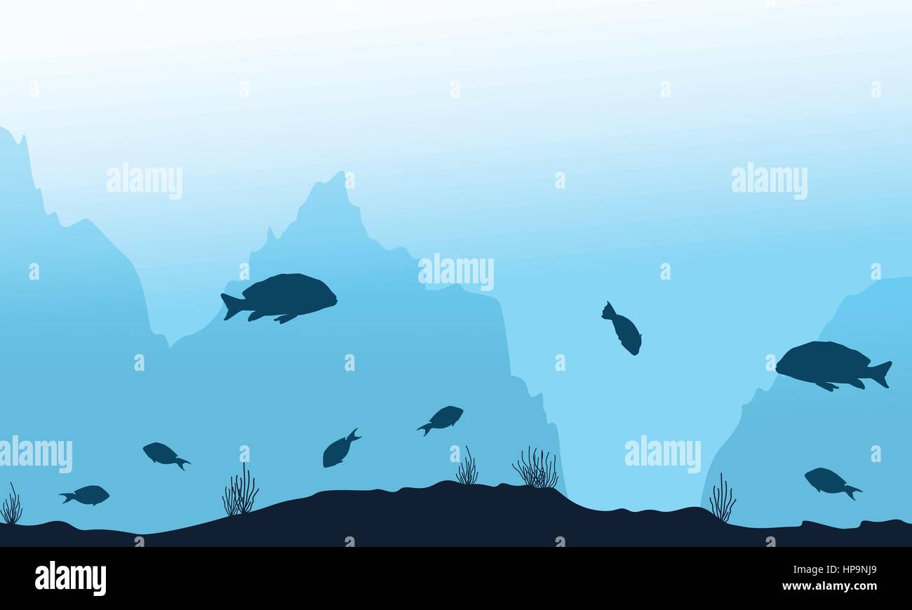 Silhouette of fish on underwater landscape vector art Stock Vector ...