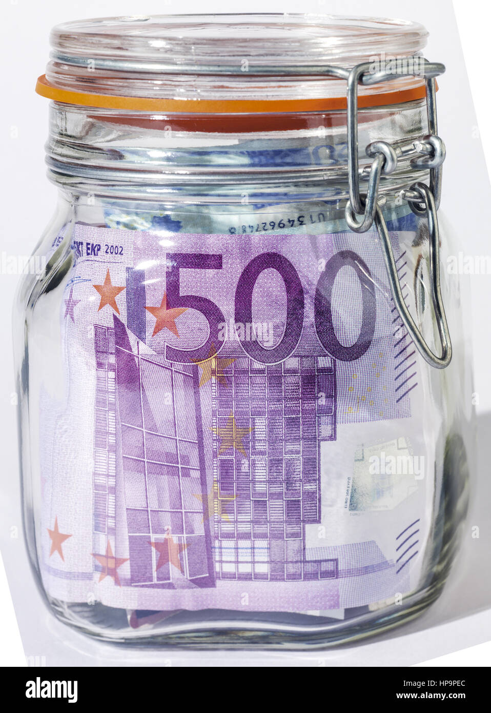 Euroscheine in Einmachglas Stock Photo