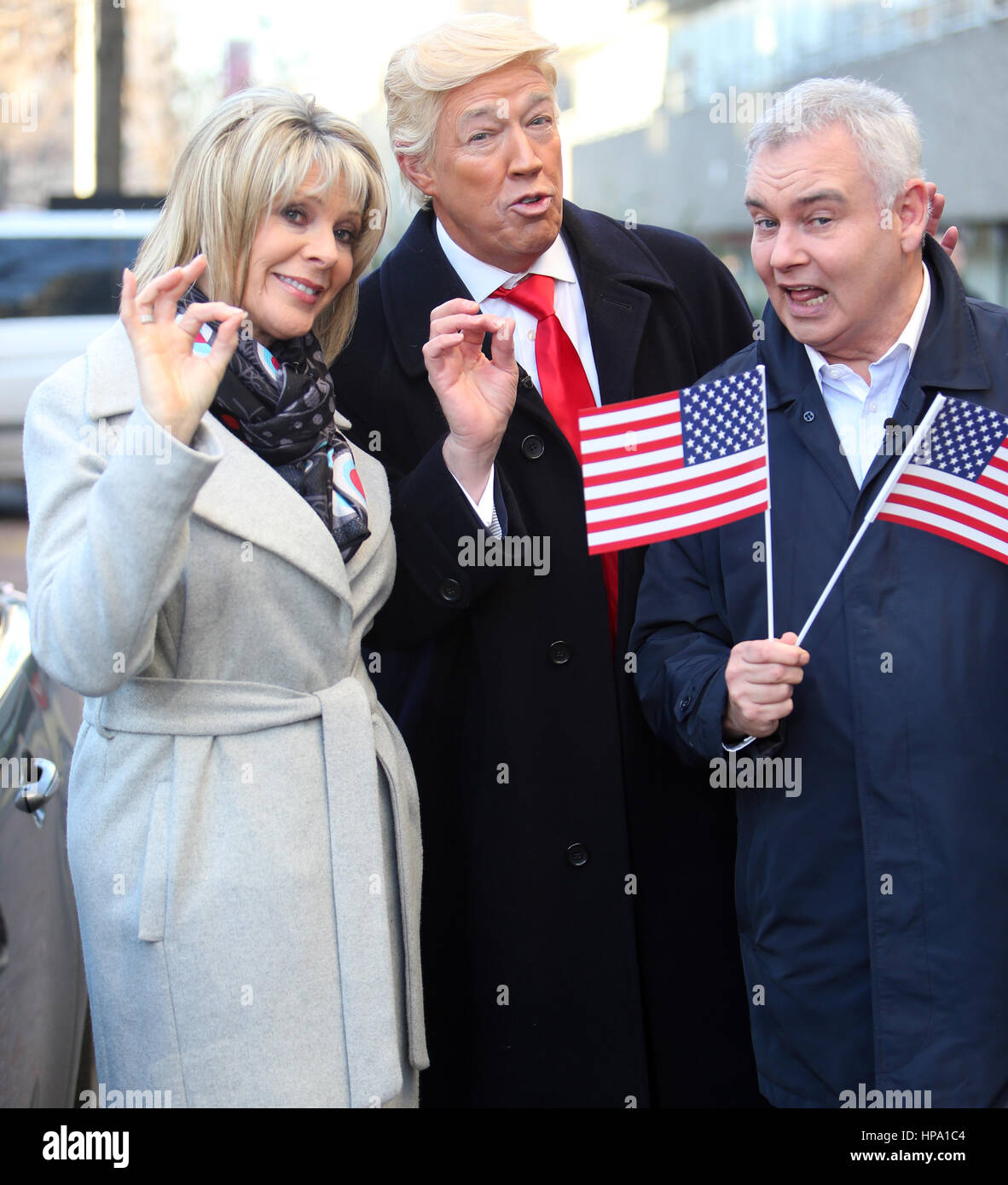 Ruth Langsford and Eamonn Holmes filming outside ITV Studios with a Donald Trump look alike  Featuring: Ruth Langsford, Eamonn Holmes Where: London, United Kingdom When: 20 Jan 2017 Credit: Rocky/WENN.com Stock Photo