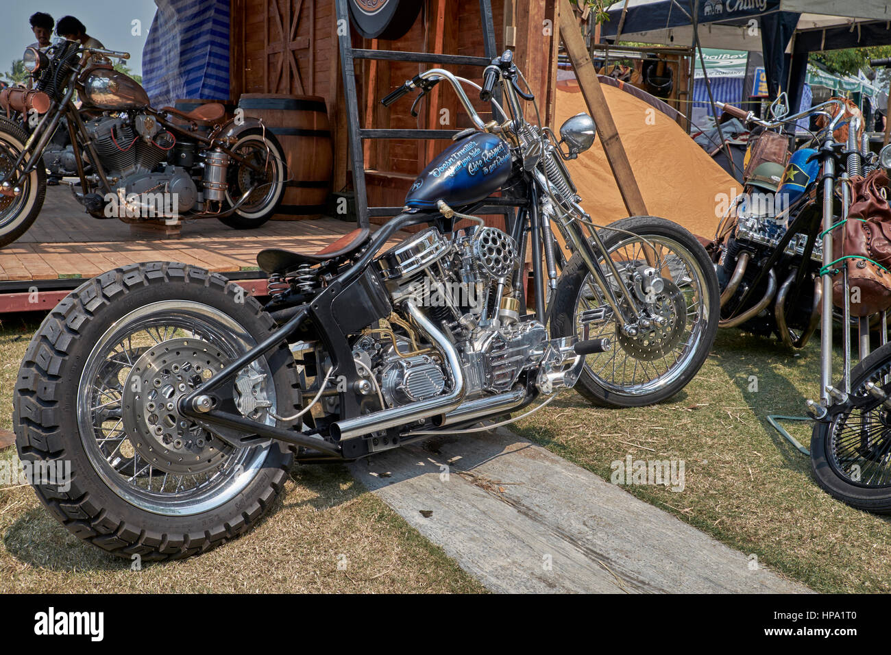 Chopper motorcycle. Harley Davidson modified and customised Stock Photo