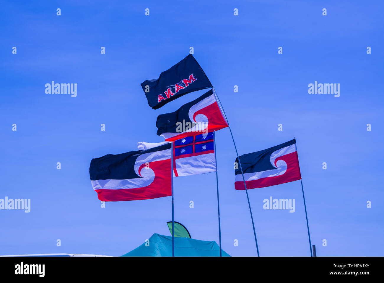 Flags on Waitangi Day in Waitangi New Zealand Stock Photo