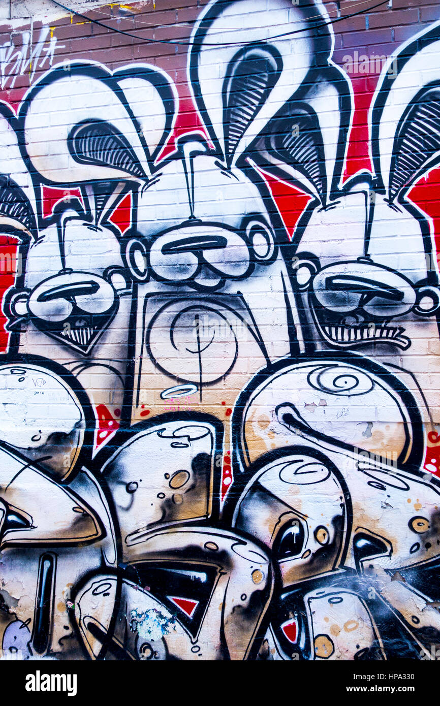 Graffiti Wall art of Rabbits in Graffiti Alley just south of Queen St. in Toronto, Ontaro, Canada Stock Photo