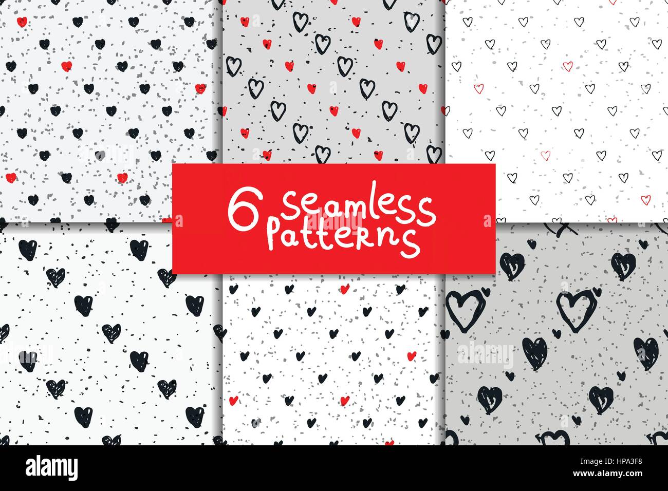 Doodle seamless pattern set with hearts Stock Vector Image & Art - Alamy