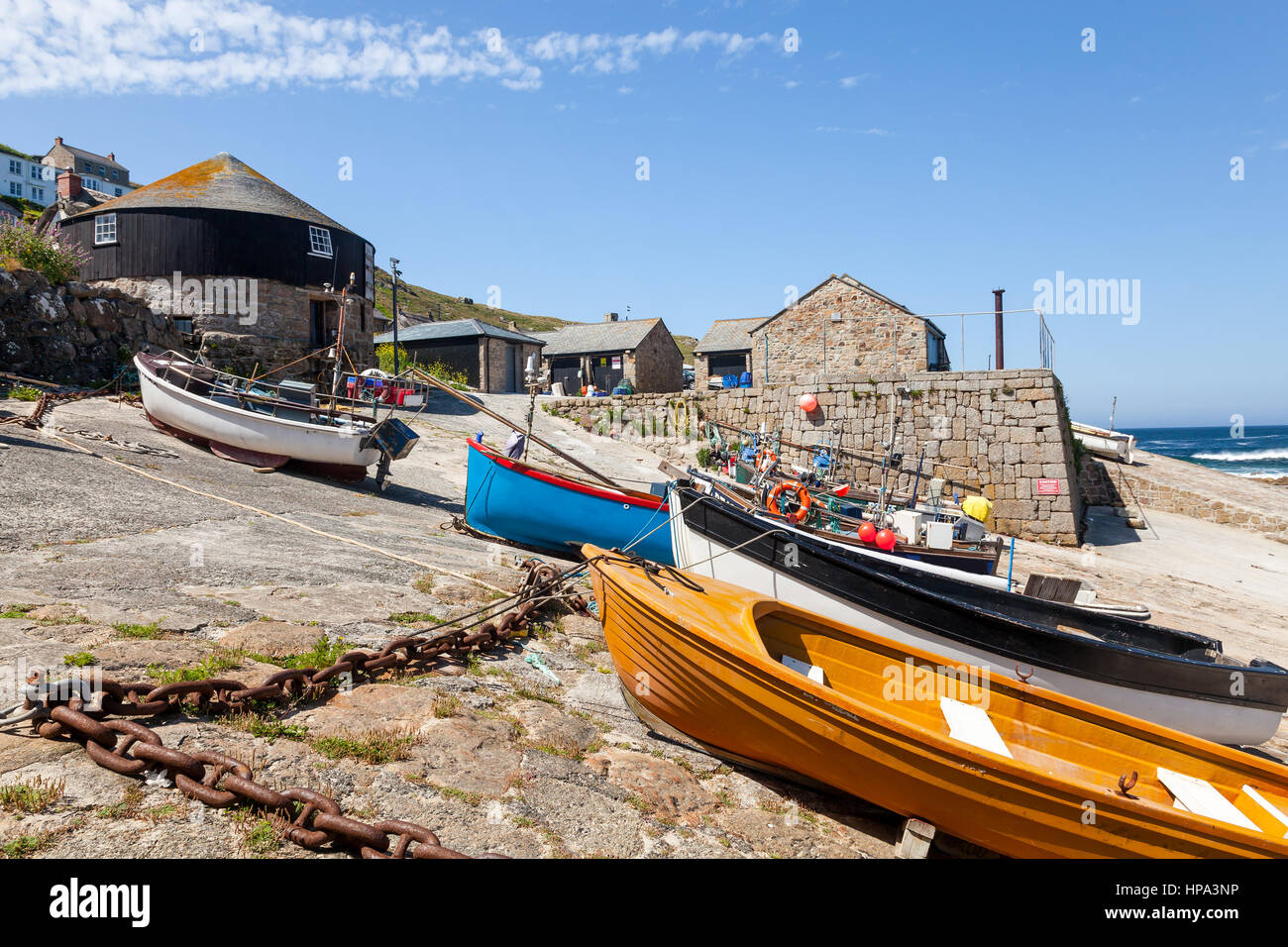 Small fishing boats in the harbour at Sennen Cove Cornwall England UK ...