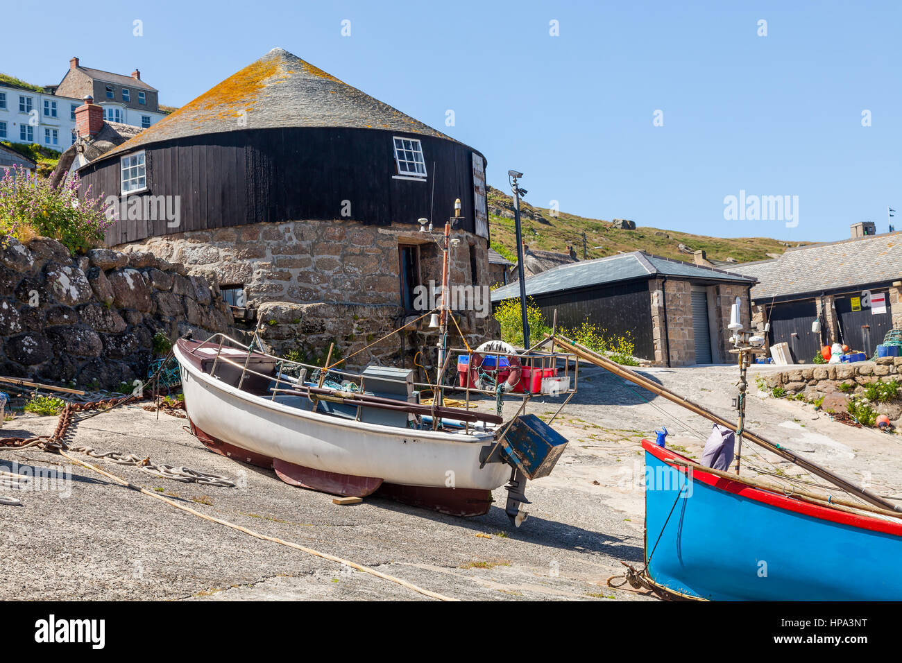 Small fishing boats in the harbour at Sennen Cove Cornwall England UK ...