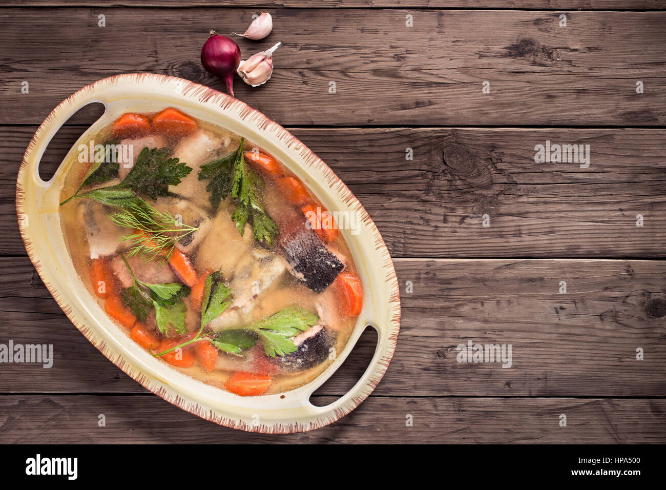 Jellied fish dish above Stock Photo Alamy