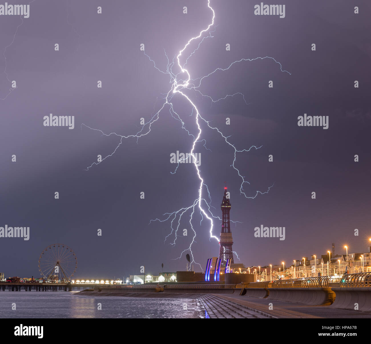 Lightning storm over Blackpool Stock Photo