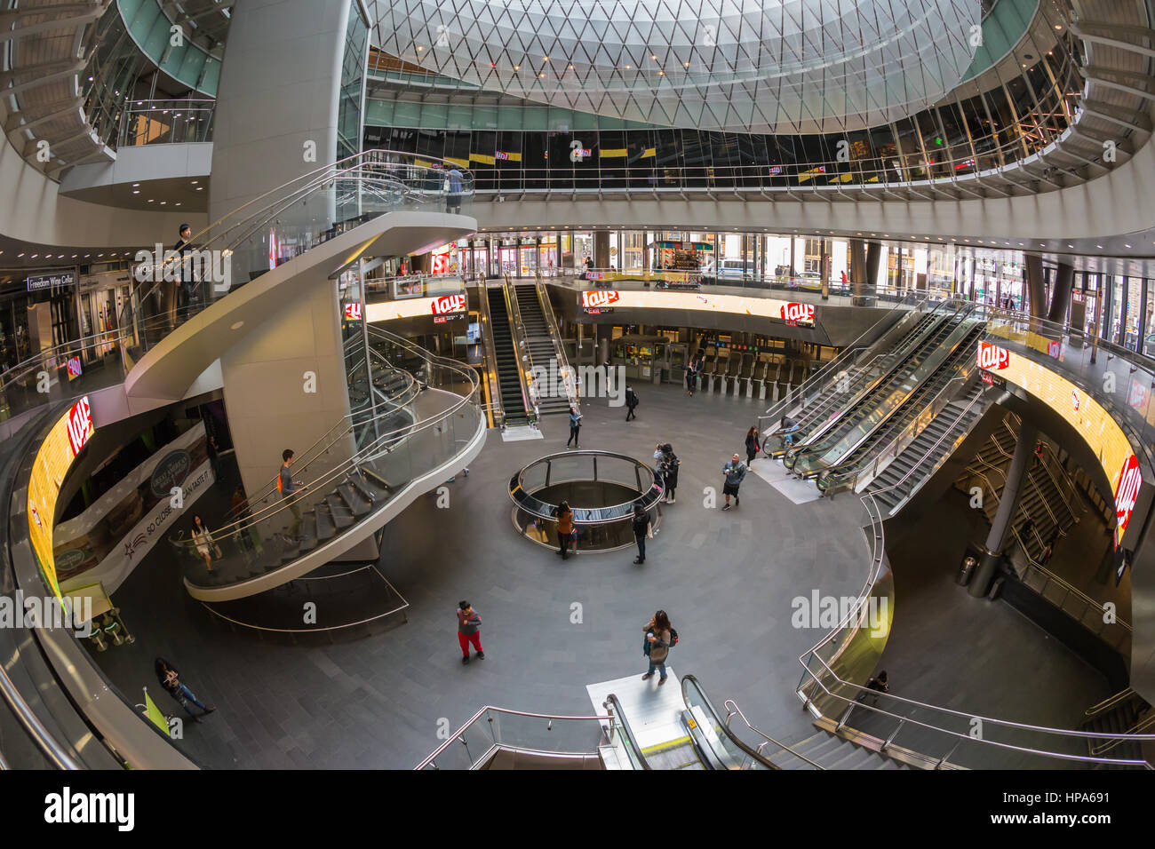 An inside view of the Fulton Center in New York City. Stock Photo