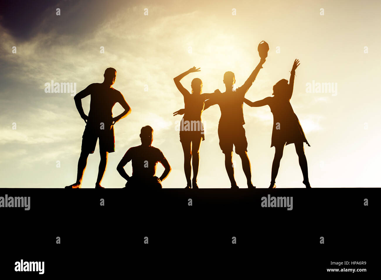 Friends concept group people silhouettes Stock Photo