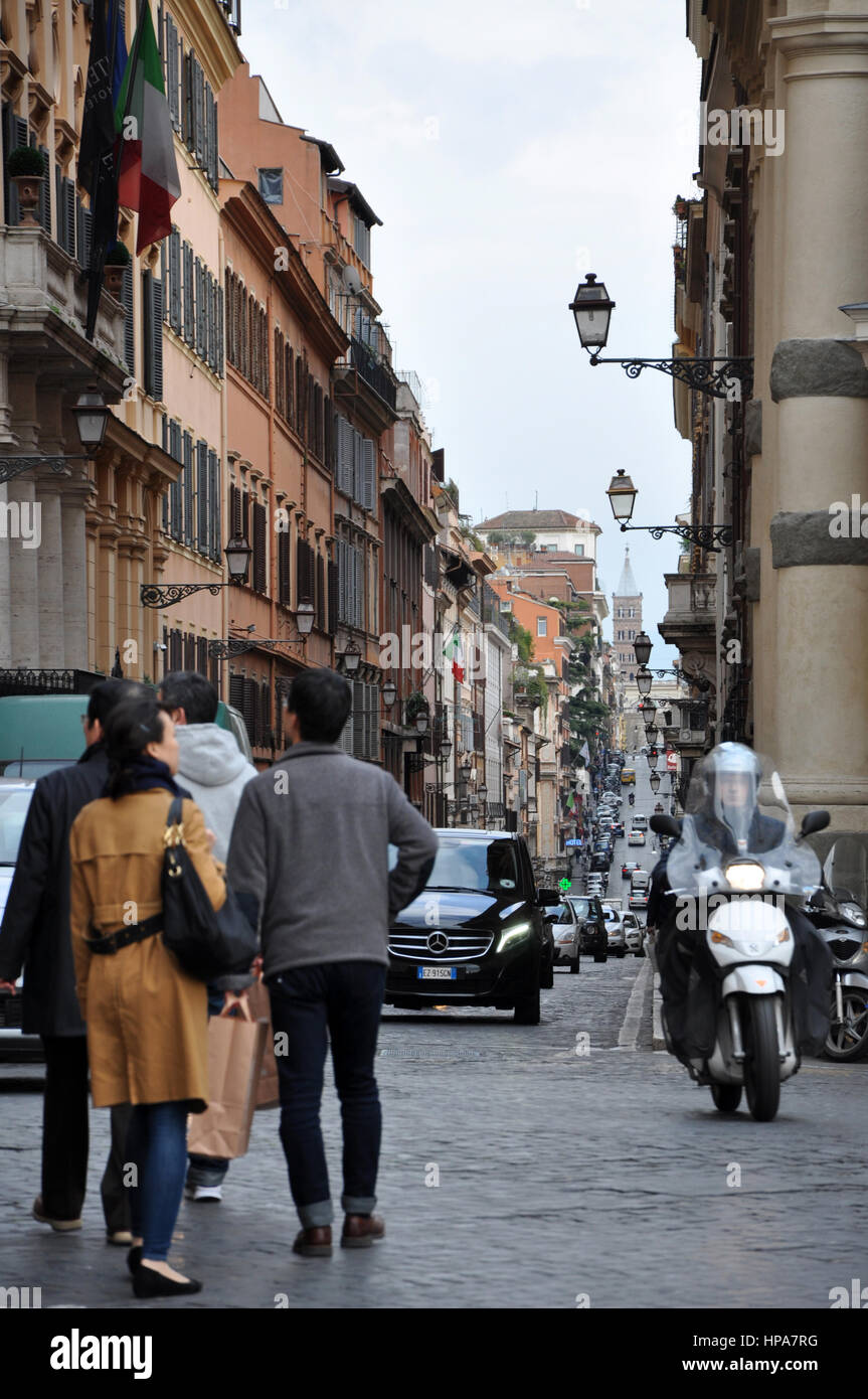 ROME, ITALY - MACRH 17, 2016: The streets near the Trinita dei Monti church and Villa Medici Borghese are often congested due the high level of touris Stock Photo