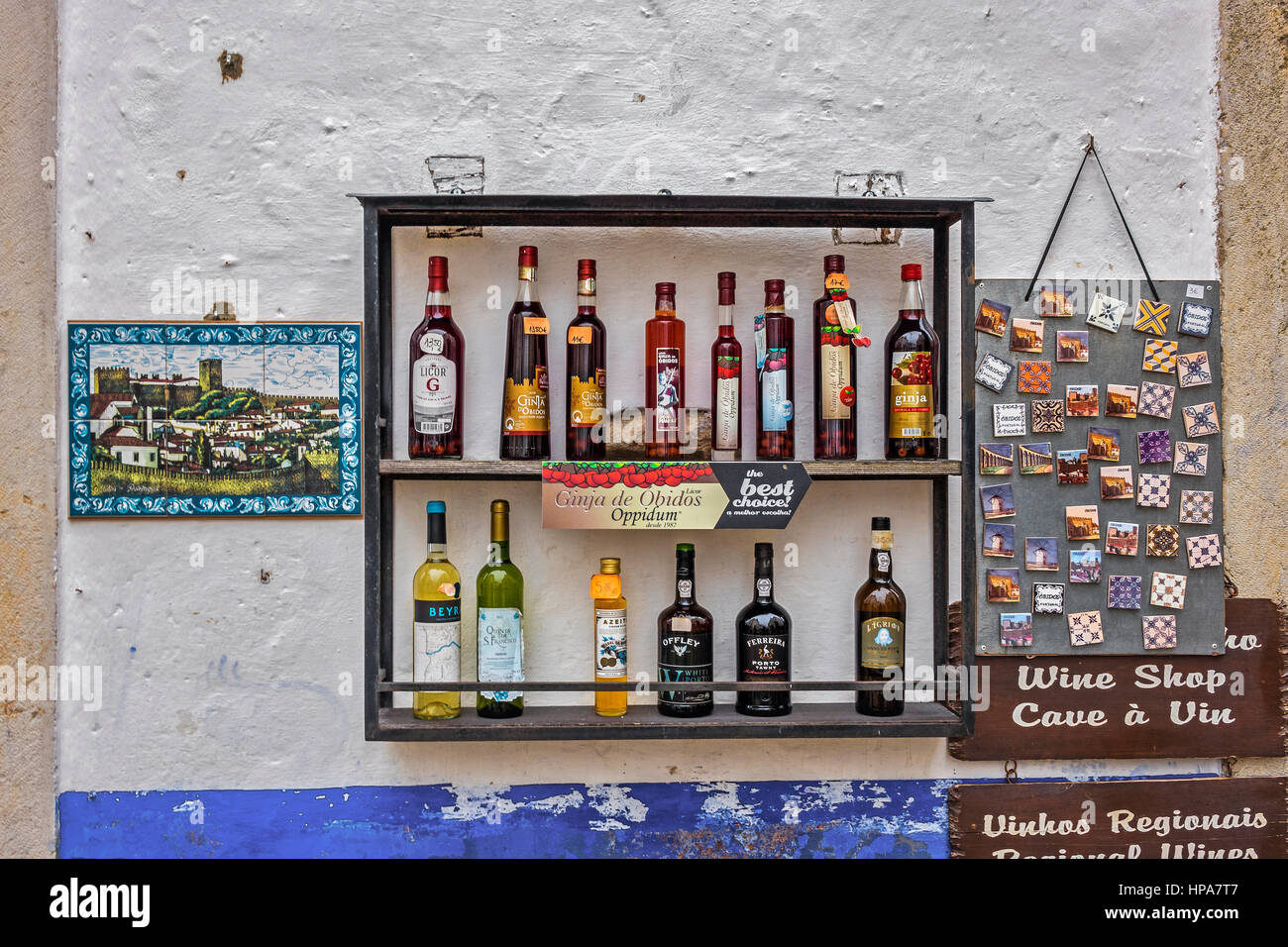 Display Cabinet Wine Shop Obidos Town Portugal Stock Photo