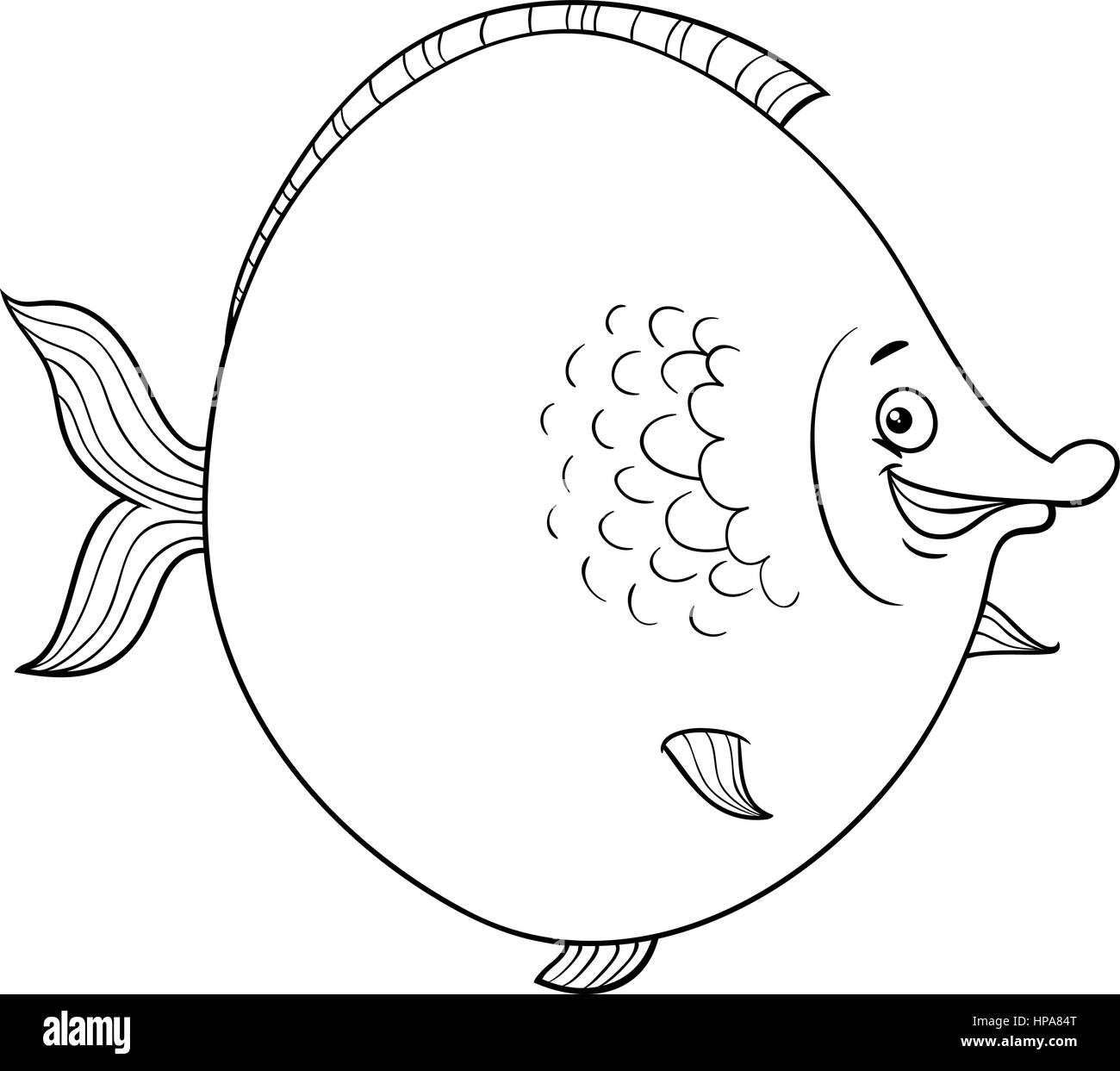 Black and White Cartoon Illustration of Big Fish Sea Life Animal Character Coloring Page Stock Vector