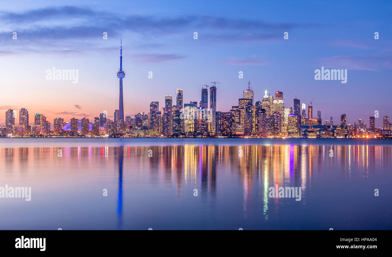 Toronto Skyline with purple light - Toronto, Ontario, Canada Stock Photo