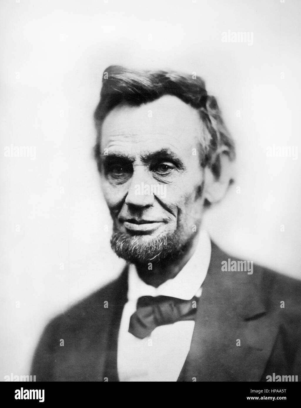 Abraham Lincoln (1809-1865), portrait by Alexander Gardner, 1865. The photograph was taken a month before his second inauguration. It is one of the last pictures taken of Lincoln prior to his assassination. Stock Photo