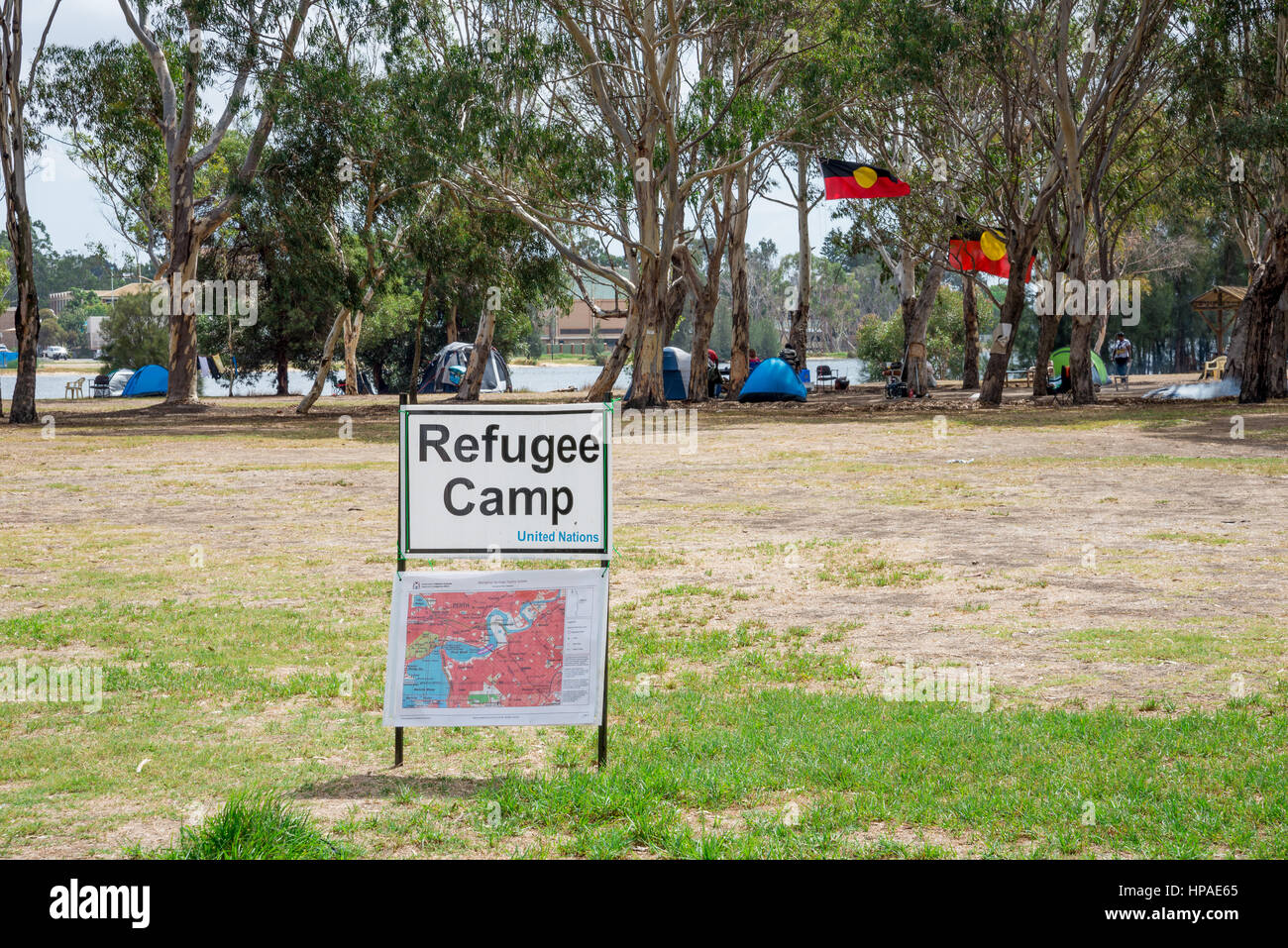A Refugee Camp on Heirisson Island in Peth, Western Australia Stock Photo