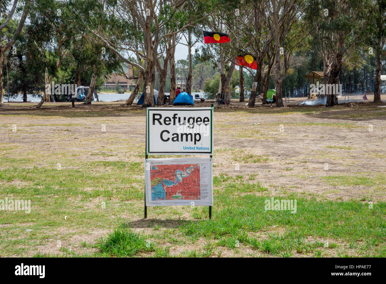 A Refugee Camp on Heirisson Island in Peth, Western Australia Stock Photo