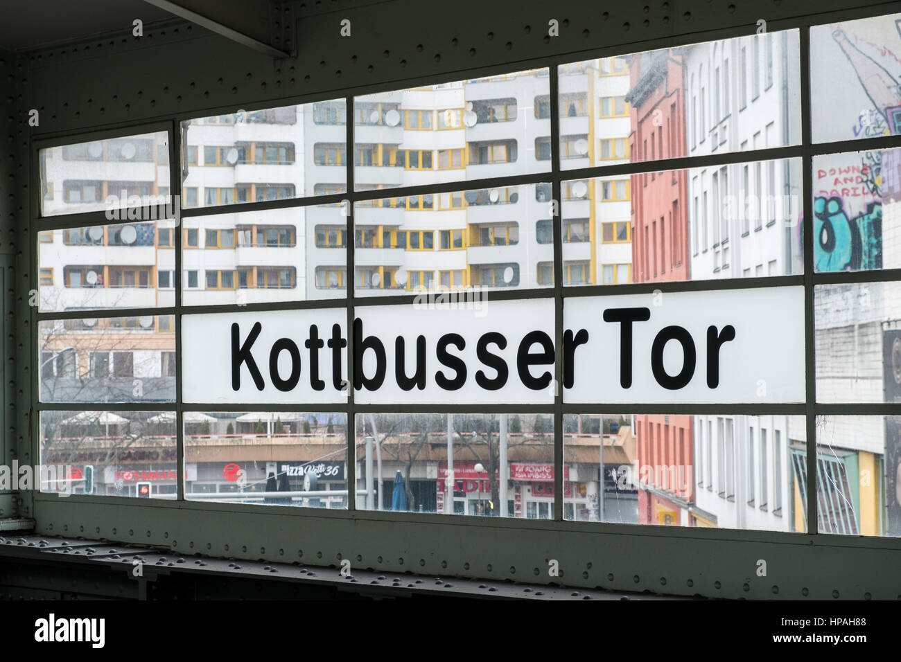 Berlin, Germany - February 19, 2017: Subway station sign at Kottbusser Tor in Berlin, Kreuzberg. Stock Photo