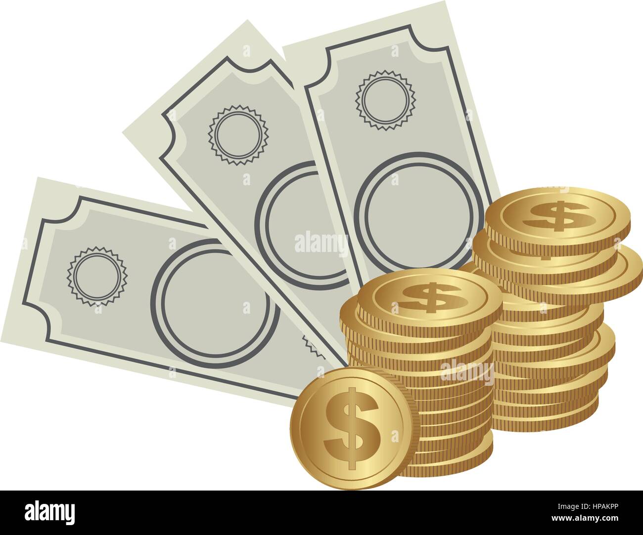 color background with money bills and coins vector illustration Stock ...