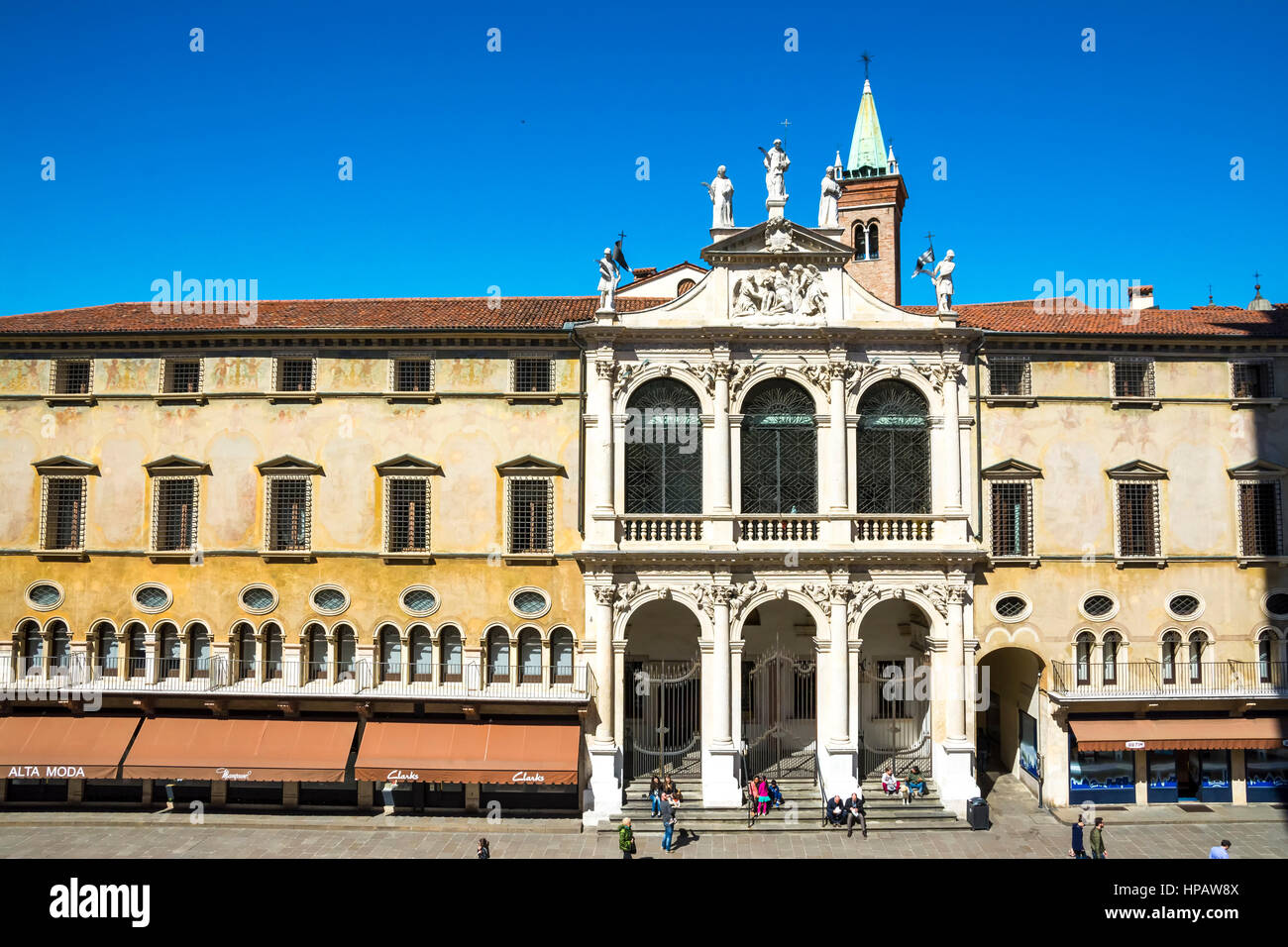 Vicenza,Italy-April 3,2015:people stroll in Vicenza town square during a sunny day. Stock Photo
