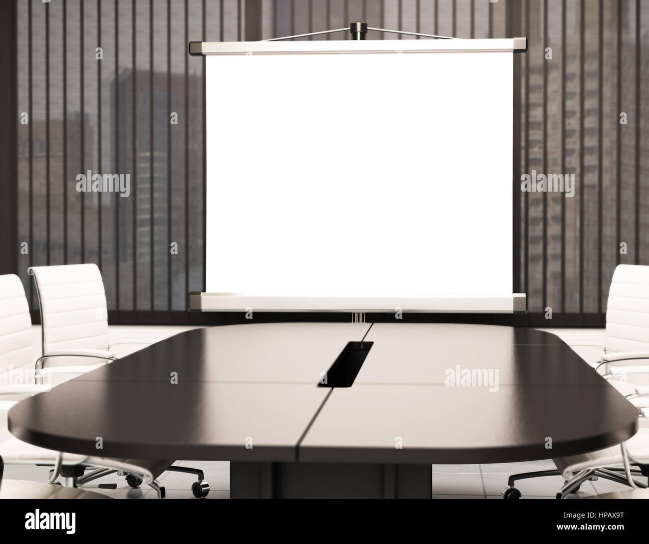 Download 3d Illustration Modern Meeting Room With Blank Projector Screen Mockup Stock Photo Alamy
