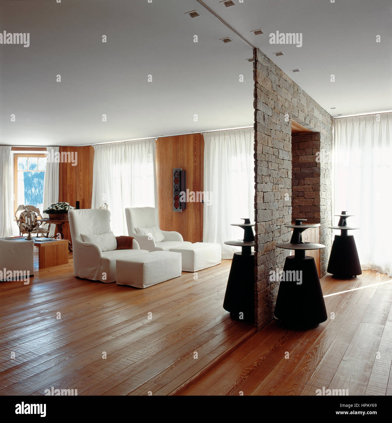 Interior of a living room in a contemporary chalet style apartment in ...