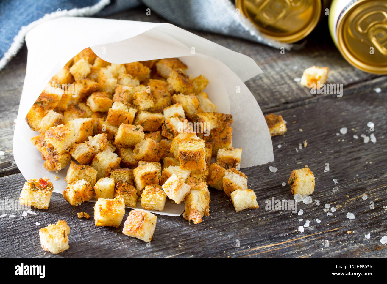Snack food. Crab crackers, dried white bread and crab sticks and tomato