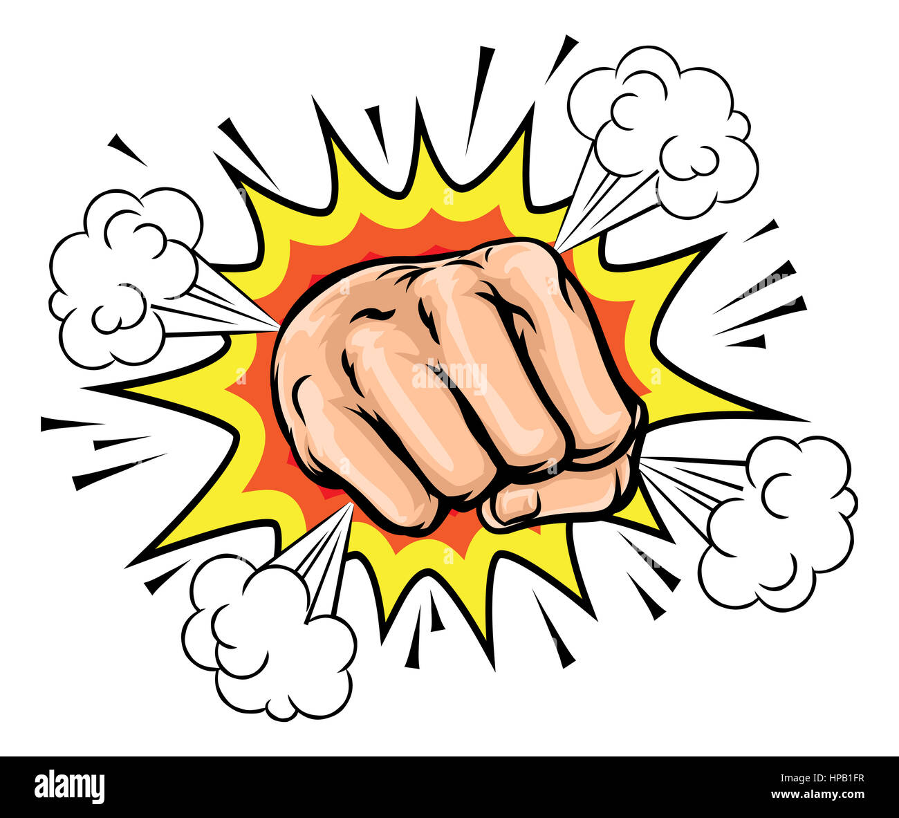 Cartoon fist hand with a comic book explosion Stock Photo