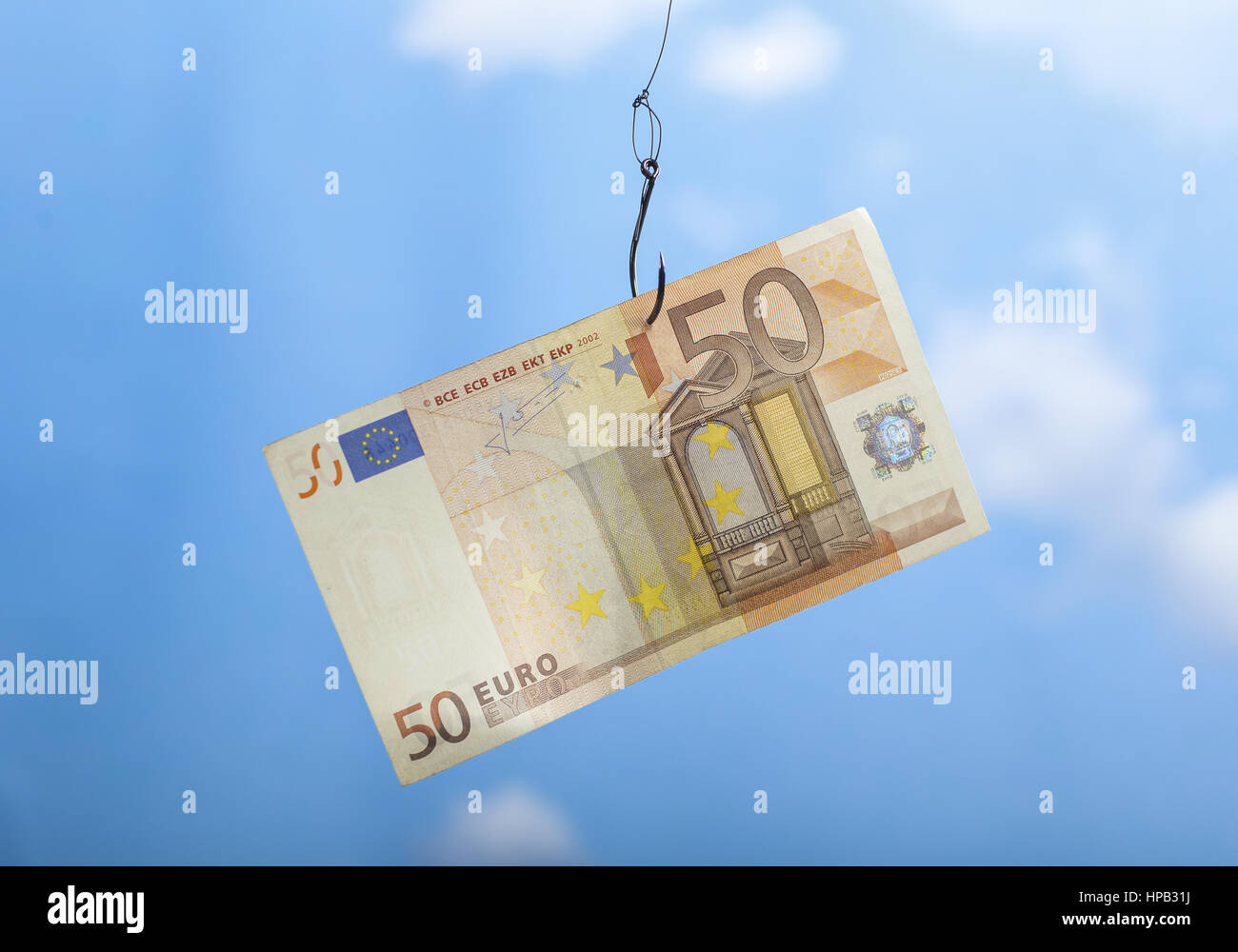 50-Euro-Schein an Angelhaken Stock Photo