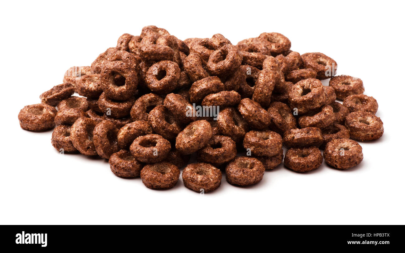 Chocolate corn rings isolated on white background. Breakfast. Stock Photo