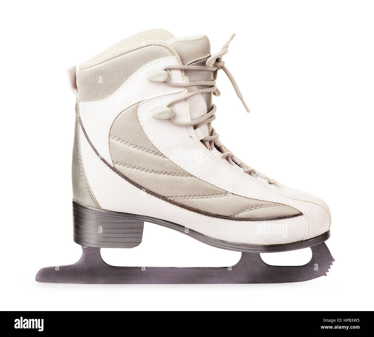 Side view of white ice skates isolated on white background Stock Photo