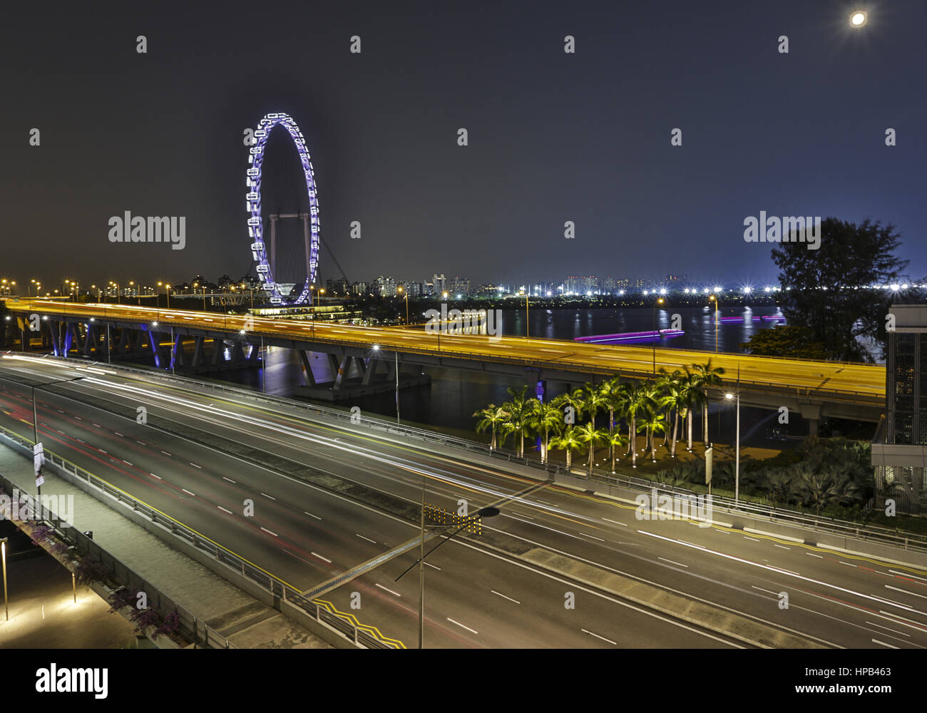 Singapur, Marina Bay, Nachtaufnahme Stock Photo