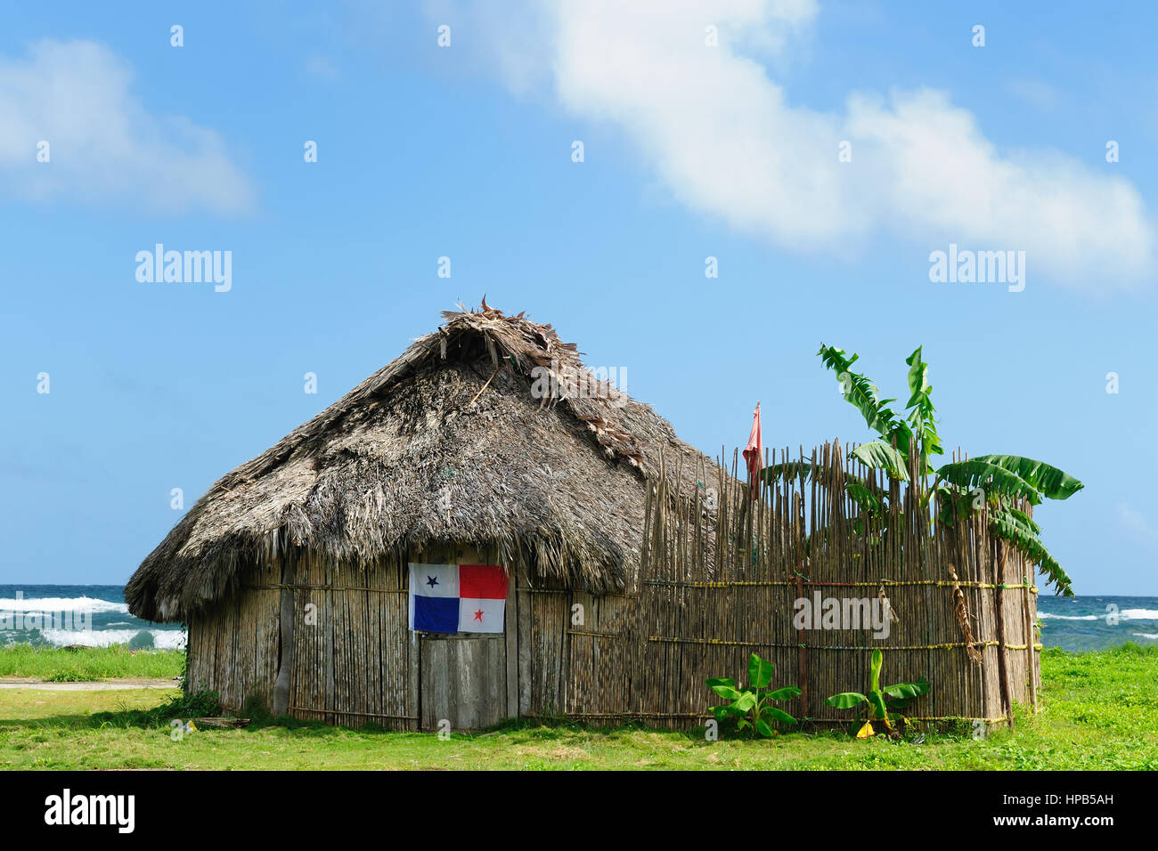 Panama, Traditional house kuna indians with the roof thatched on a Tigre island on the San Blas archipelago Stock Photo