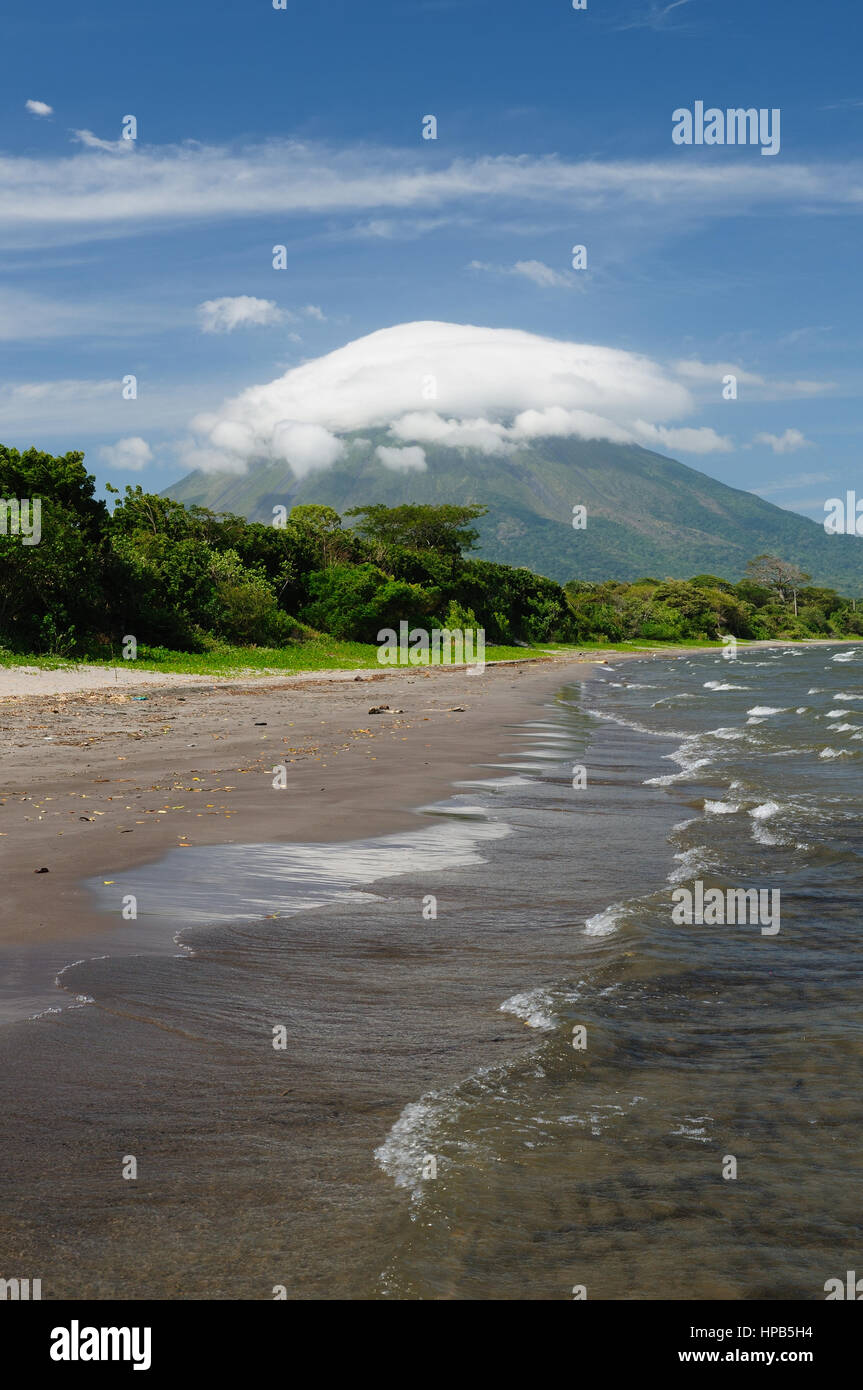 Central America, Nicaragua, landscapes on an Ometepe island. The picture present the sand Santo Domingo beach with the view on the volcano Concepcion Stock Photo
