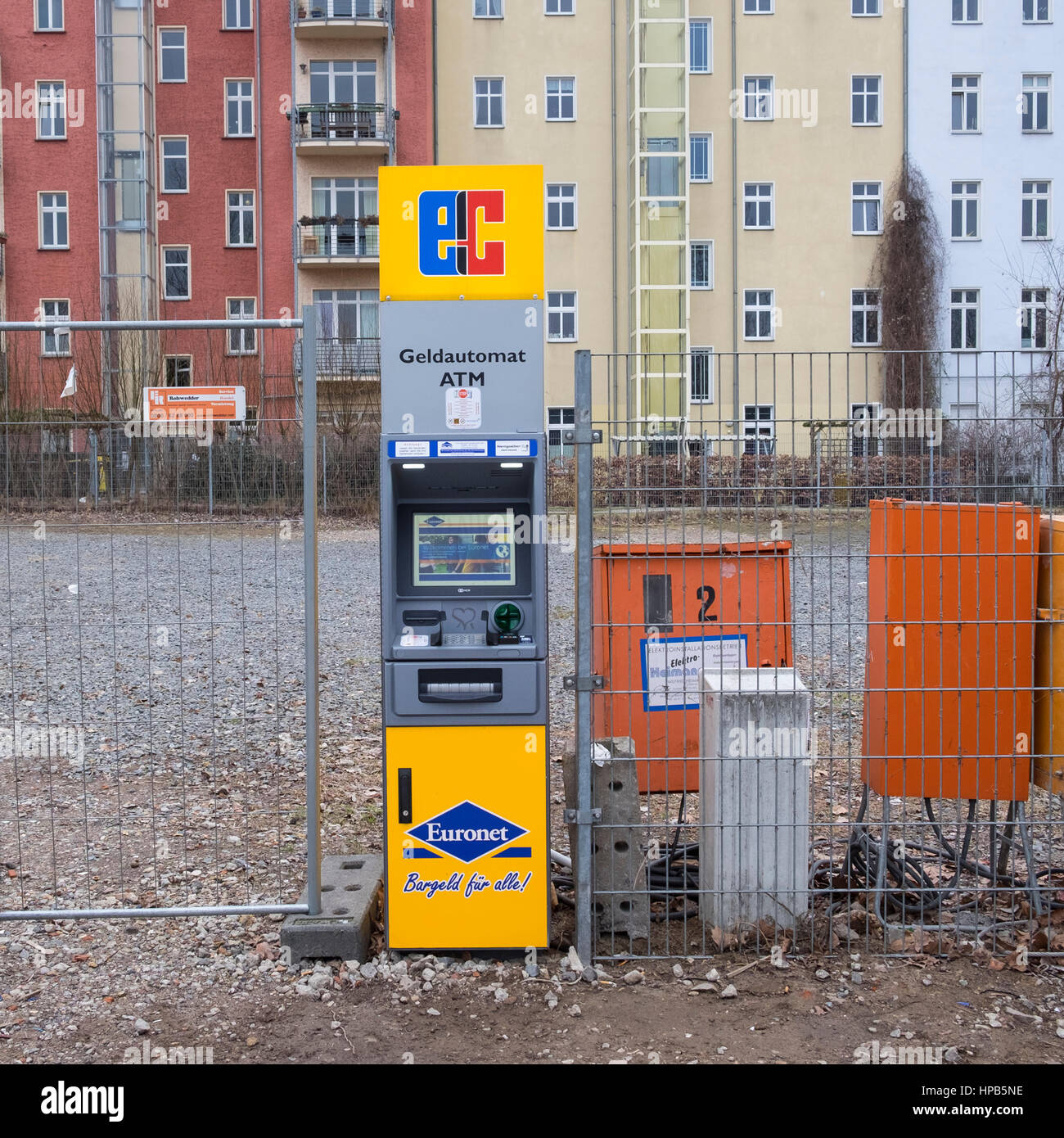 Isolated ATM machine in Berlin, Germany Stock Photo