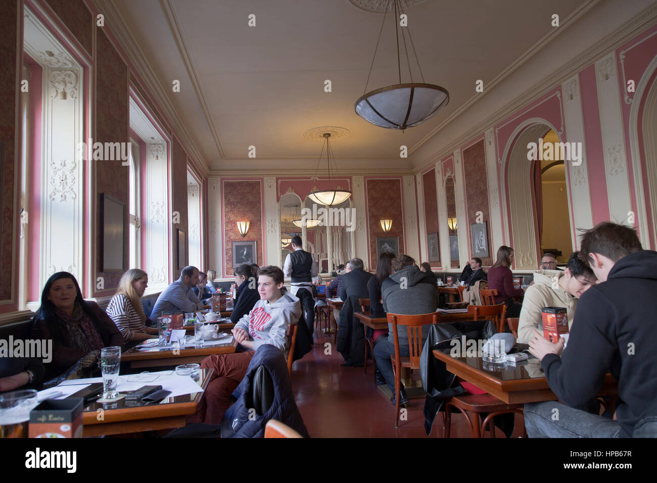 Inside the Cafe Louvre at lunchtime in Prague Czech Republic Stock Photo