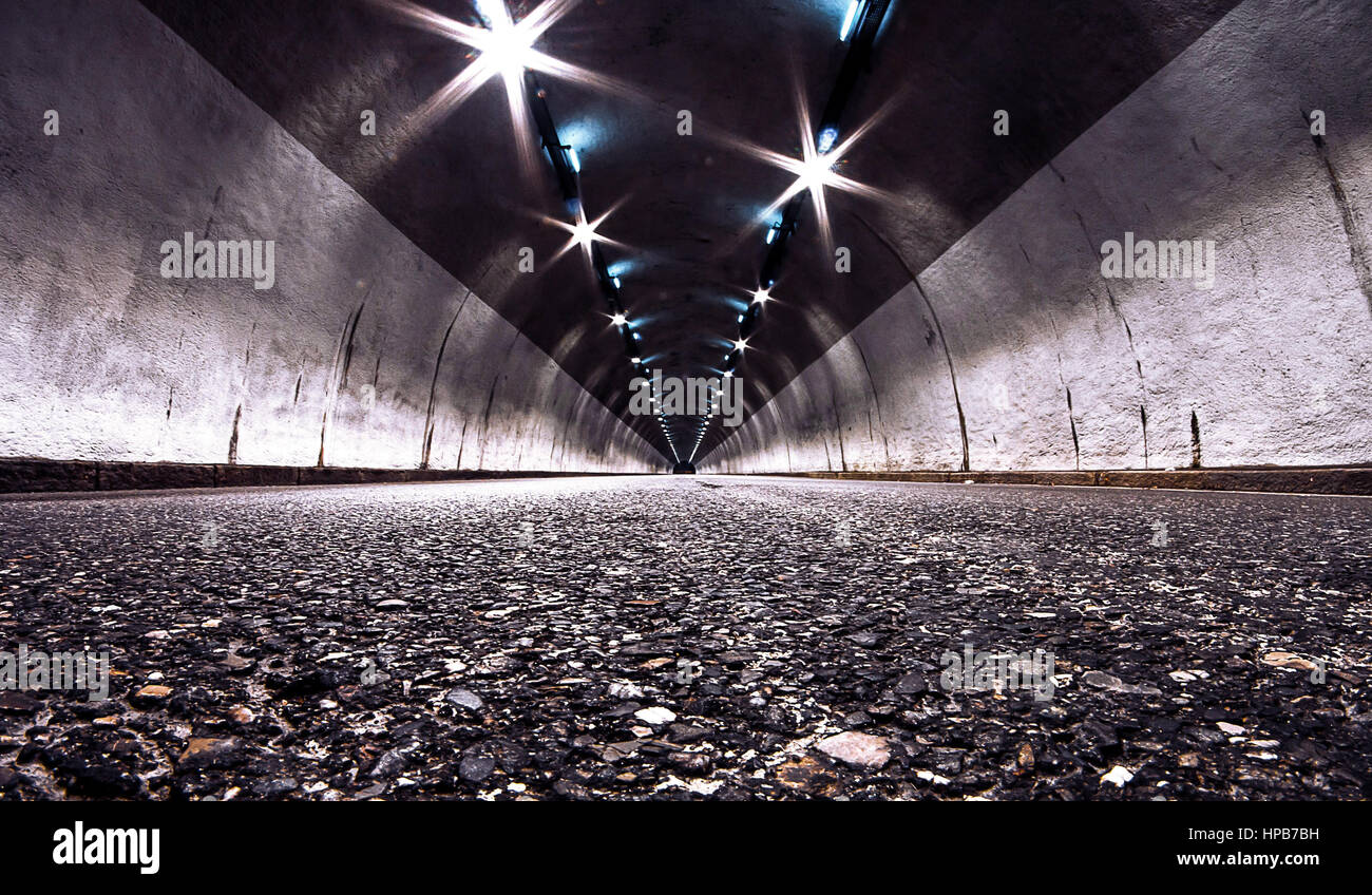 Inside a road tunnel Stock Photo