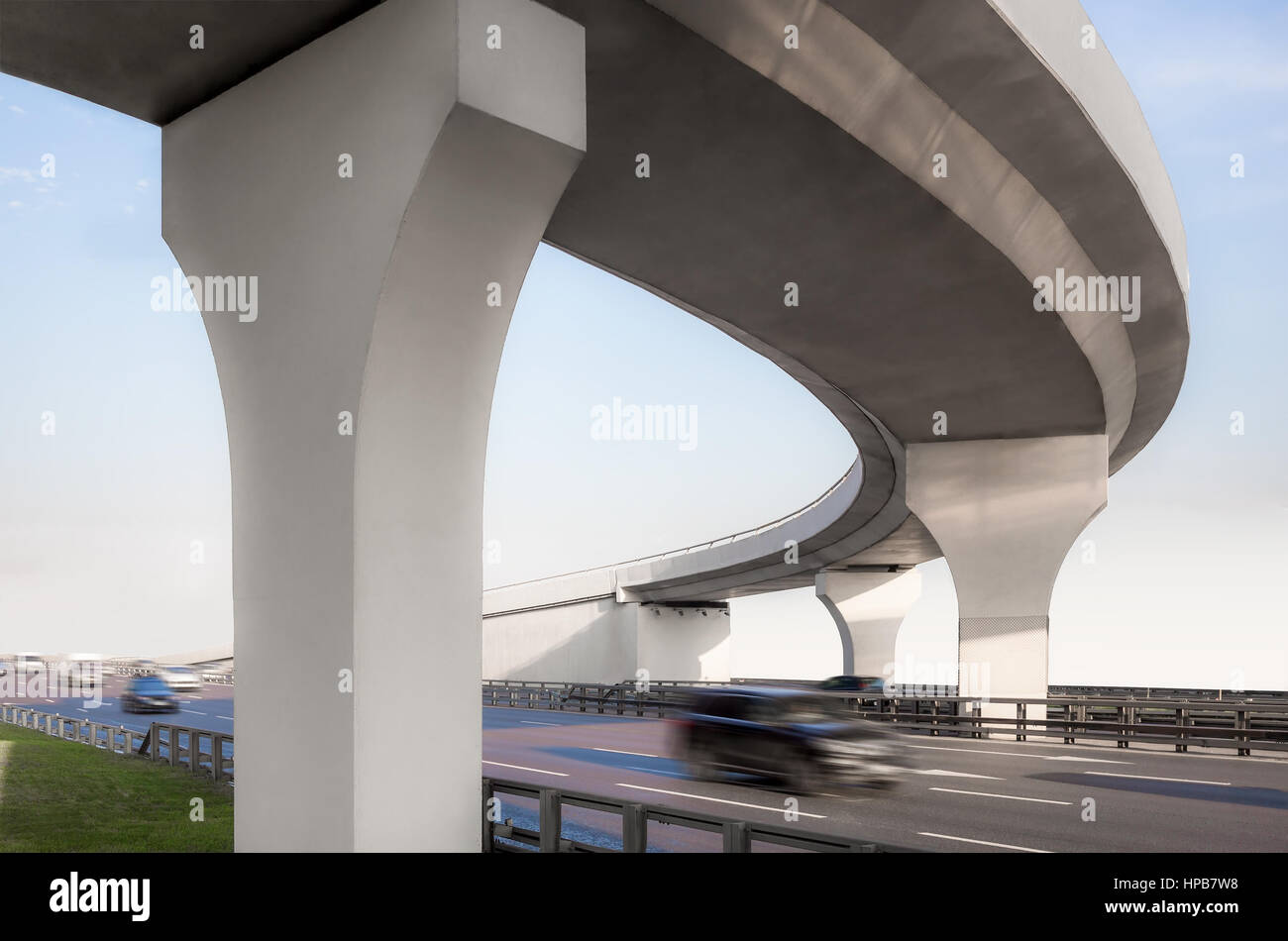 View from below to a concrete overpass Stock Photo