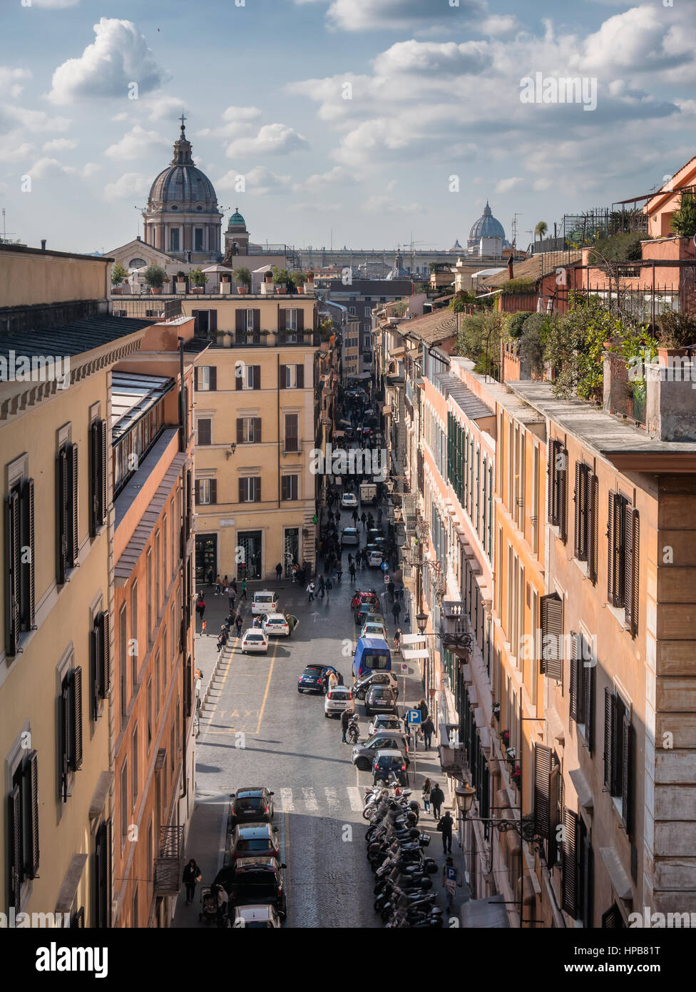 Rooftops in Rome with streets and ancient basilicas Stock Photo