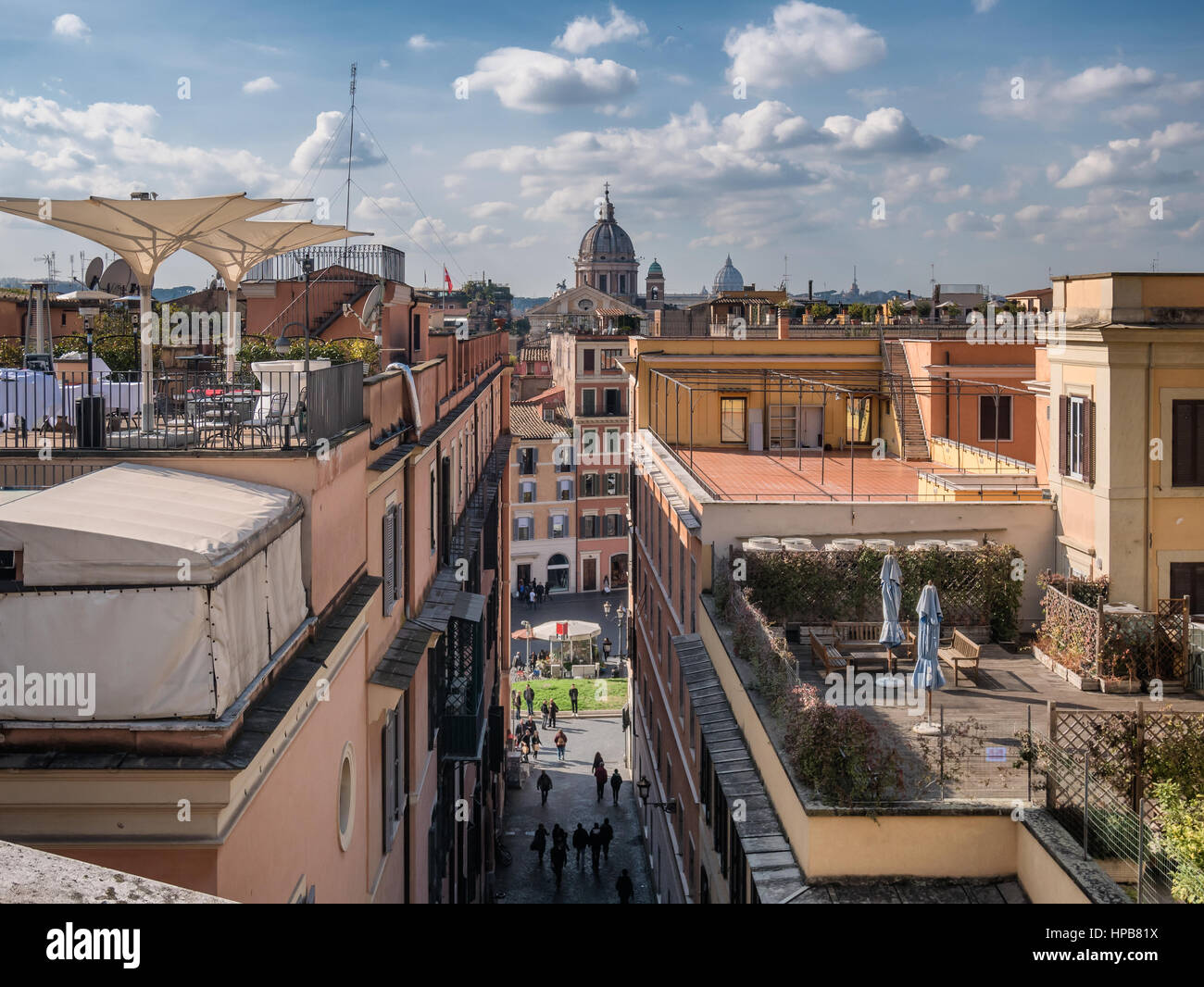 Rooftops in Rome with streets and ancient basilicas Stock Photo