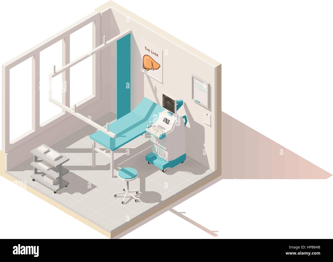 Vector isometric low poly ultrasound room Stock Vector