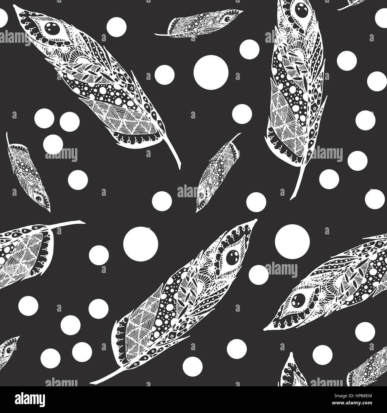 Hand drawn doodle zentangle feather isolated from background. Black and ...