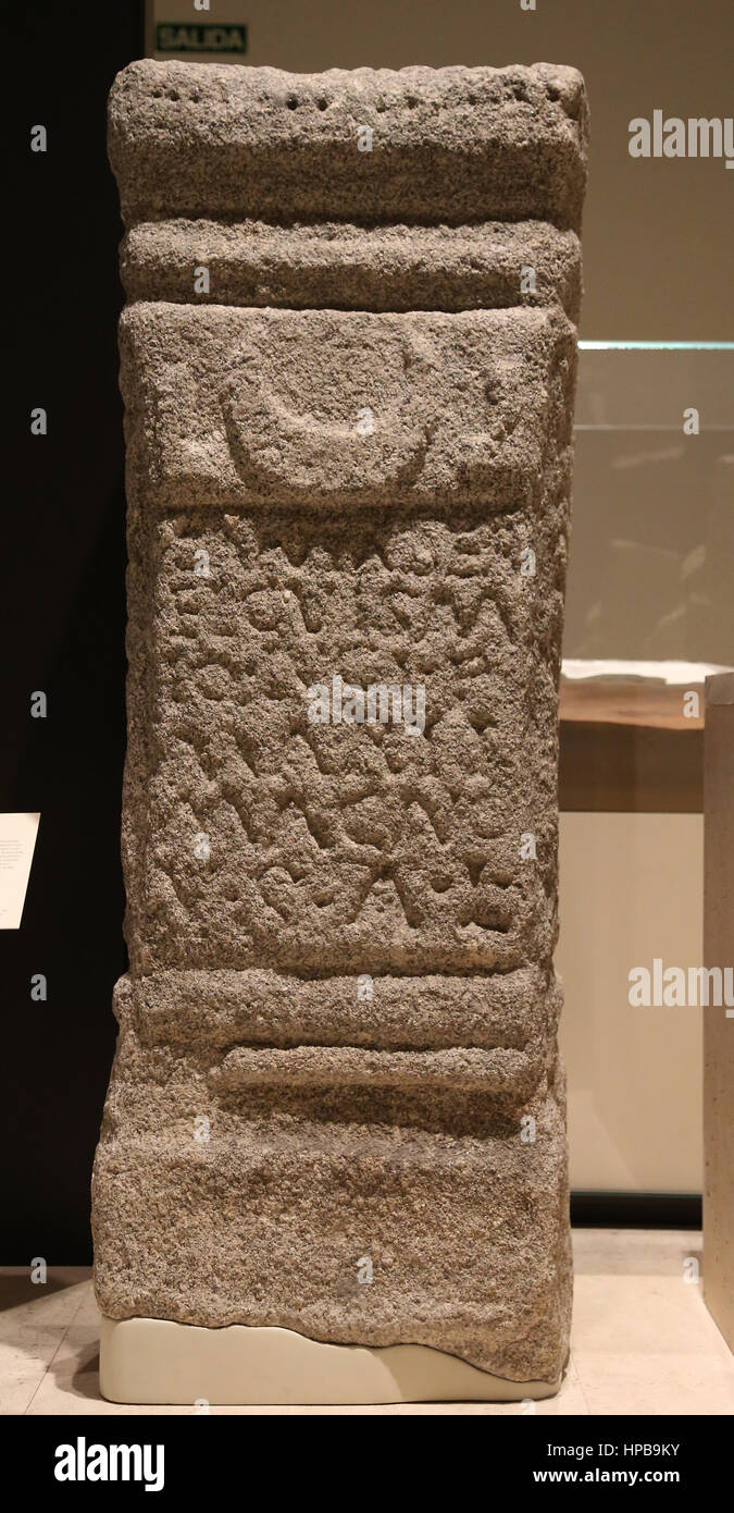 Altar stone. Granite. 1st century. Collado Villalba, Madrid. Romanization of Iberian Peninsula. Fusion indigenous and roman culture. Spain Stock Photo