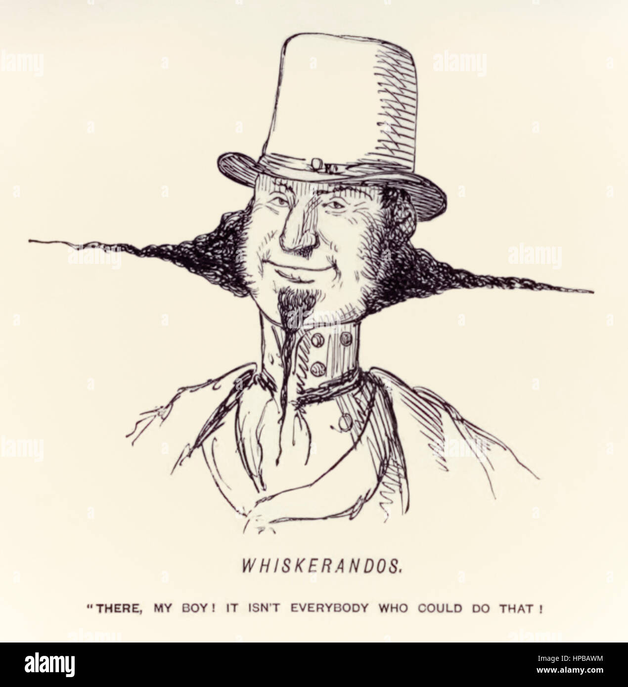 “Whiskerandos – “There, my boy! It isn’t everybody who could do that!”” illustration by John Leech (1817-1864) published in the satirical magazine ‘Punch’ in 1854. Stock Photo