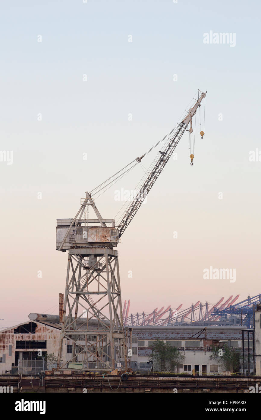 Container loading crane at dawn Stock Photo