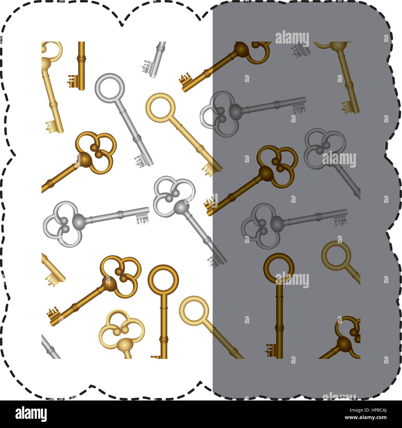 sticker pattern with vintage keys of gold and silver Stock Vector Image ...