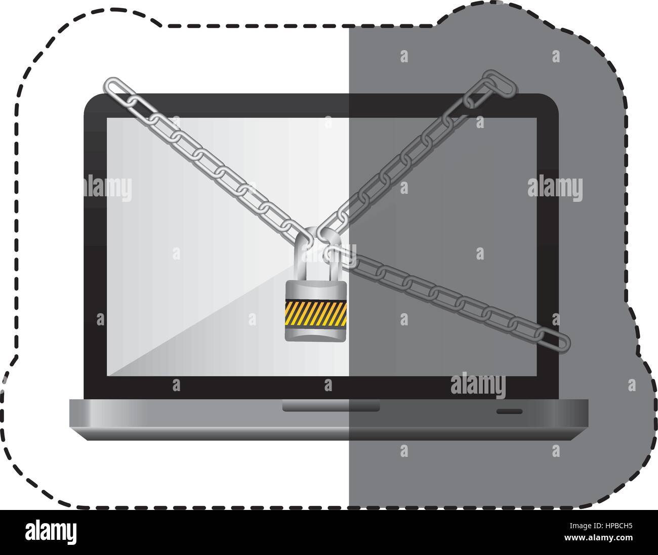 color silhouette sticker with laptop with chains and padlock Stock ...